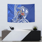 Personalized North Melbourne Kangaroos Tapestry Polynesian Tribal Kangaroo Mascot With Hibiscus Floral Art