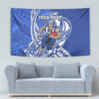 Personalized North Melbourne Kangaroos Tapestry Polynesian Tribal Kangaroo Mascot With Hibiscus Floral Art