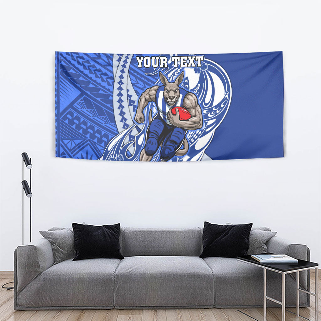 Personalized North Melbourne Kangaroos Tapestry Polynesian Tribal Kangaroo Mascot With Hibiscus Floral Art