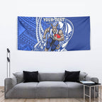 Personalized North Melbourne Kangaroos Tapestry Polynesian Tribal Kangaroo Mascot With Hibiscus Floral Art