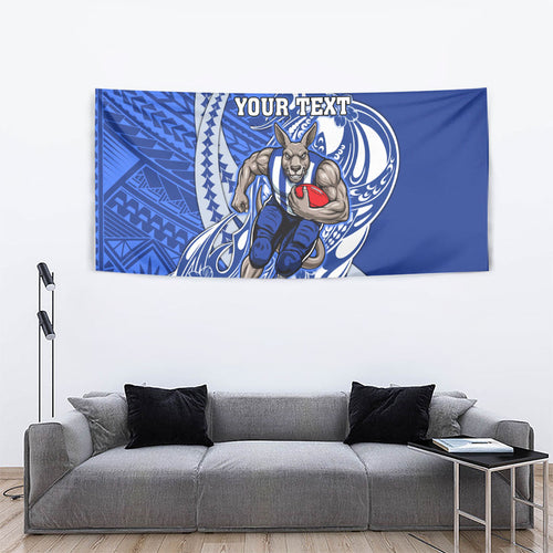 Personalized North Melbourne Kangaroos Tapestry Polynesian Tribal Kangaroo Mascot With Hibiscus Floral Art