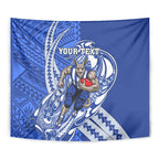 Personalized North Melbourne Kangaroos Tapestry Polynesian Tribal Kangaroo Mascot With Hibiscus Floral Art