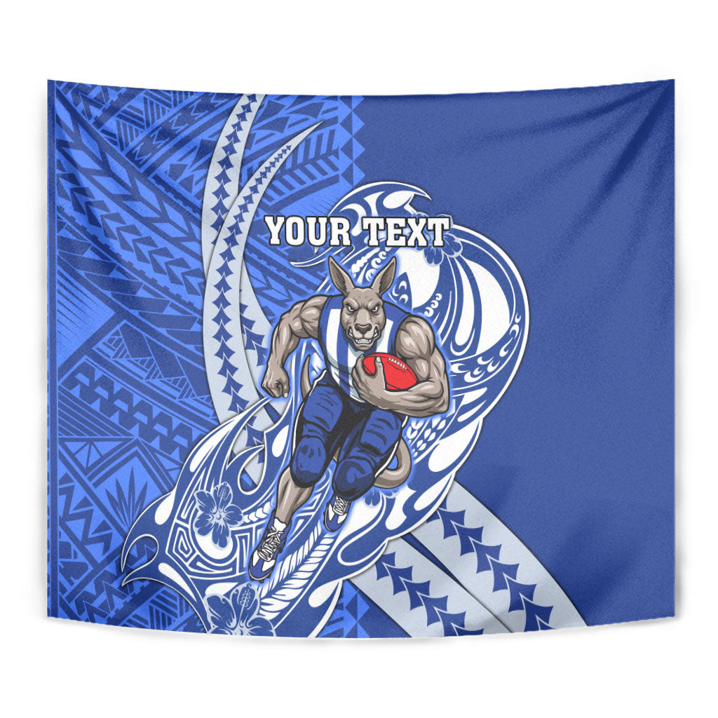 Personalized North Melbourne Kangaroos Tapestry Polynesian Tribal Kangaroo Mascot With Hibiscus Floral Art