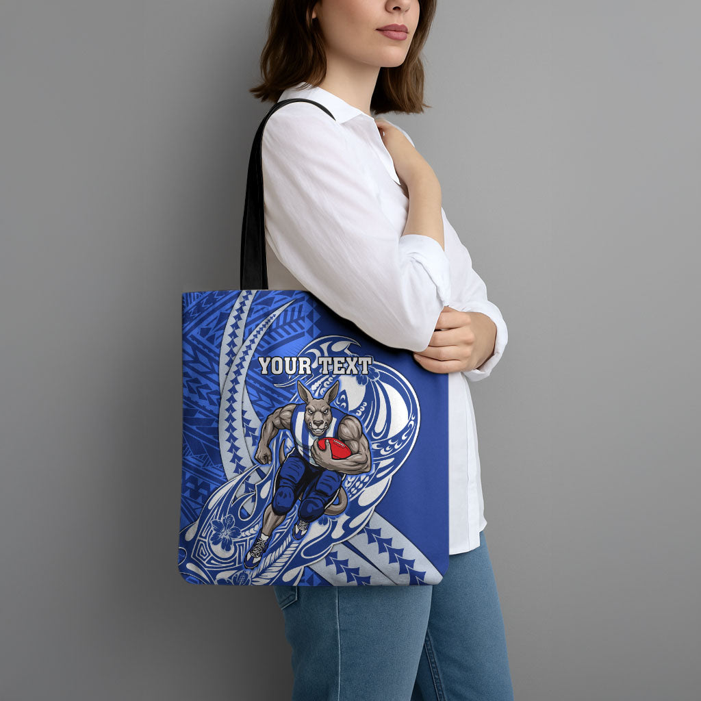 Personalized North Melbourne Kangaroos Tote Bag Polynesian Tribal Kangaroo Mascot With Hibiscus Floral Art