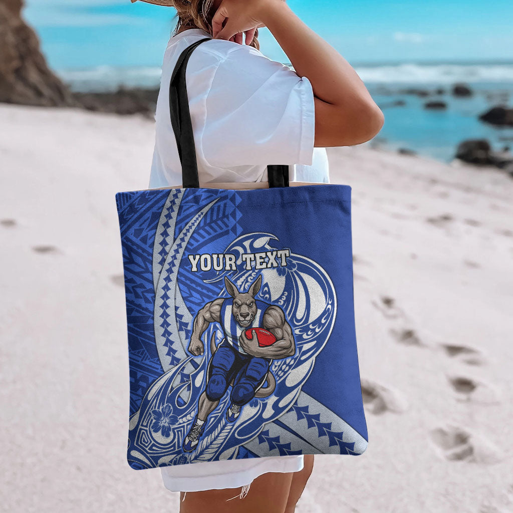Personalized North Melbourne Kangaroos Tote Bag Polynesian Tribal Kangaroo Mascot With Hibiscus Floral Art