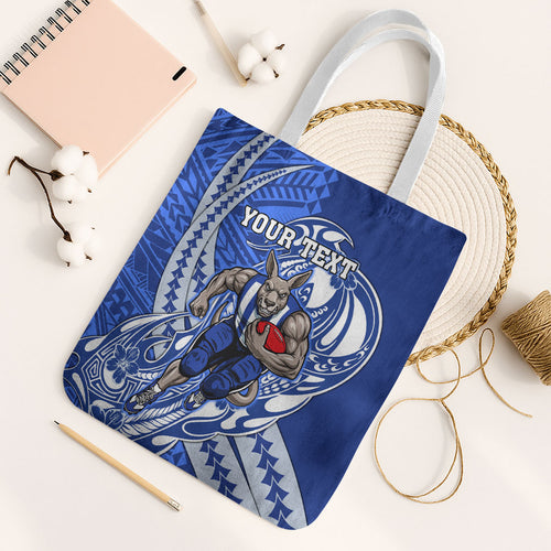 Personalized North Melbourne Kangaroos Tote Bag Polynesian Tribal Kangaroo Mascot With Hibiscus Floral Art