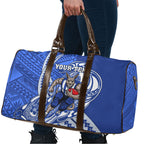 Personalized North Melbourne Kangaroos Travel Bag Polynesian Tribal Kangaroo Mascot With Hibiscus Floral Art