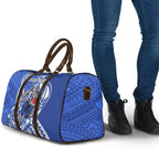 Personalized North Melbourne Kangaroos Travel Bag Polynesian Tribal Kangaroo Mascot With Hibiscus Floral Art