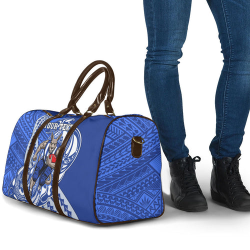 Personalized North Melbourne Kangaroos Travel Bag Polynesian Tribal Kangaroo Mascot With Hibiscus Floral Art