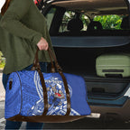 Personalized North Melbourne Kangaroos Travel Bag Polynesian Tribal Kangaroo Mascot With Hibiscus Floral Art