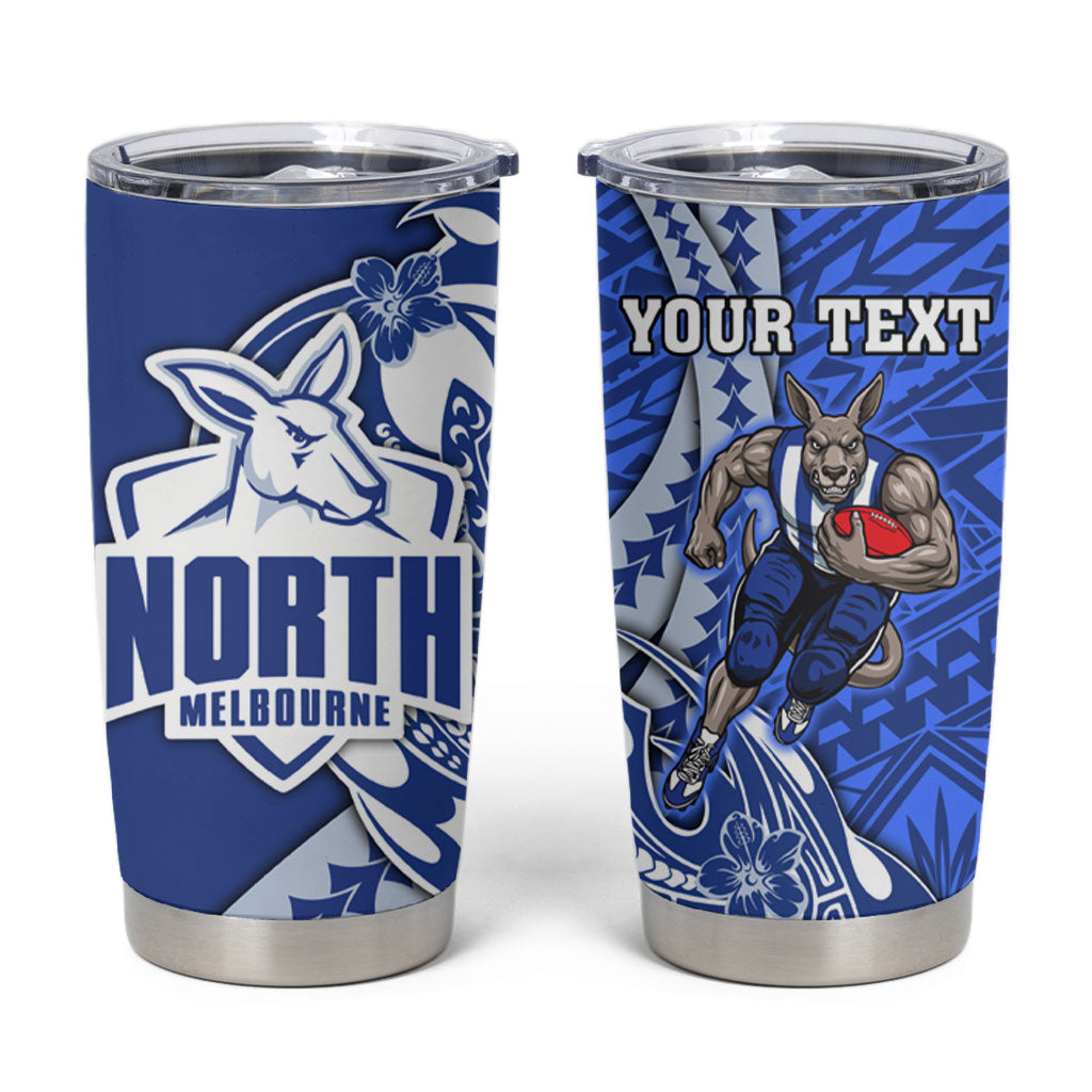 Personalized North Melbourne Kangaroos Tumbler Cup Polynesian Tribal Kangaroo Mascot With Hibiscus Floral Art
