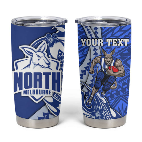Personalized North Melbourne Kangaroos Tumbler Cup Polynesian Tribal Kangaroo Mascot With Hibiscus Floral Art