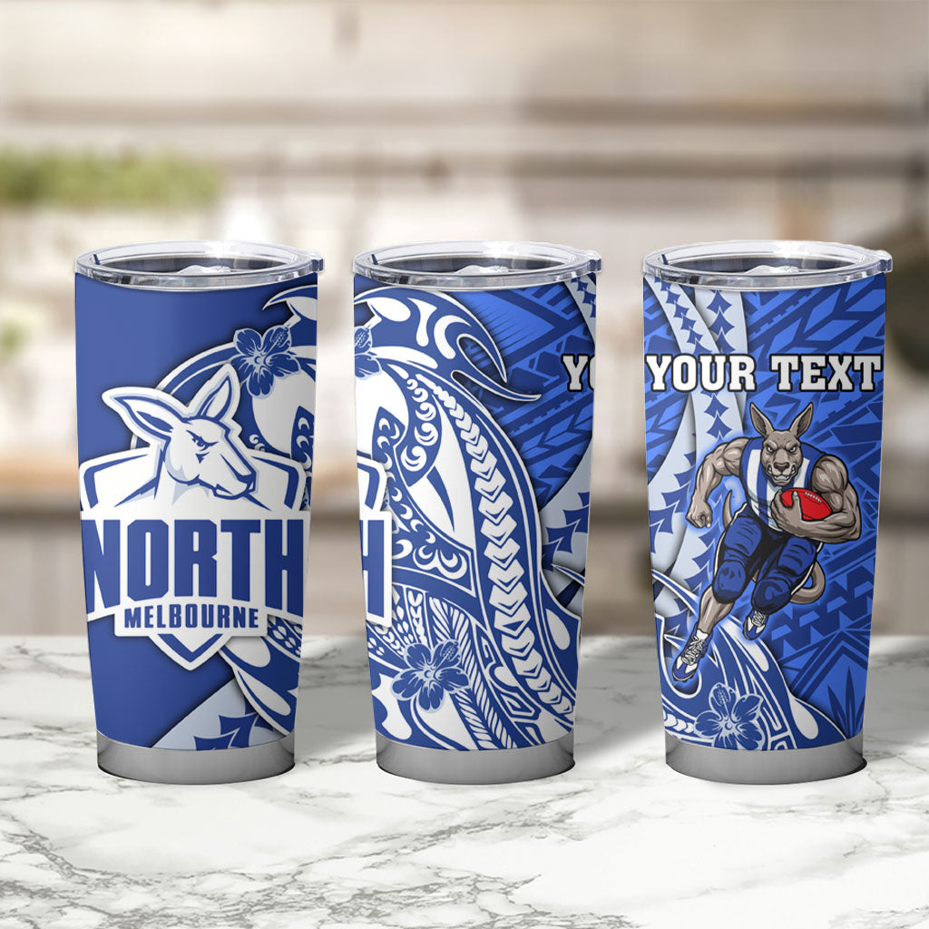 Personalized North Melbourne Kangaroos Tumbler Cup Polynesian Tribal Kangaroo Mascot With Hibiscus Floral Art