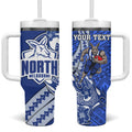 Personalized North Melbourne Kangaroos Tumbler With Handle Polynesian Tribal Kangaroo Mascot With Hibiscus Floral Art