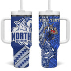 Personalized North Melbourne Kangaroos Tumbler With Handle Polynesian Tribal Kangaroo Mascot With Hibiscus Floral Art