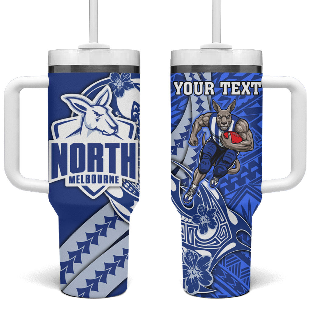Personalized North Melbourne Kangaroos Tumbler With Handle Polynesian Tribal Kangaroo Mascot With Hibiscus Floral Art