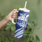 Personalized North Melbourne Kangaroos Tumbler With Handle Polynesian Tribal Kangaroo Mascot With Hibiscus Floral Art