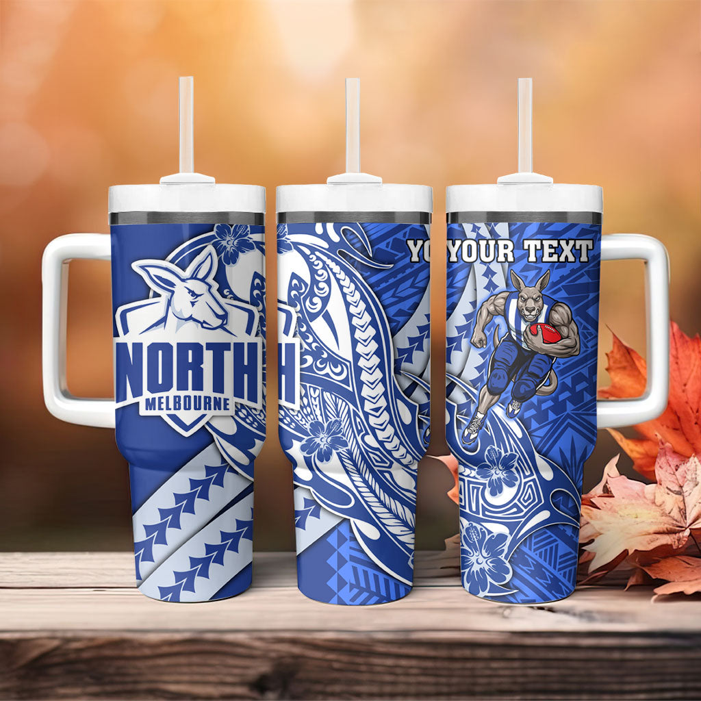 Personalized North Melbourne Kangaroos Tumbler With Handle Polynesian Tribal Kangaroo Mascot With Hibiscus Floral Art