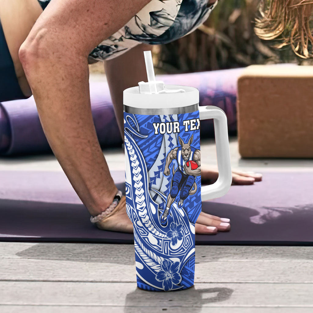 Personalized North Melbourne Kangaroos Tumbler With Handle Polynesian Tribal Kangaroo Mascot With Hibiscus Floral Art