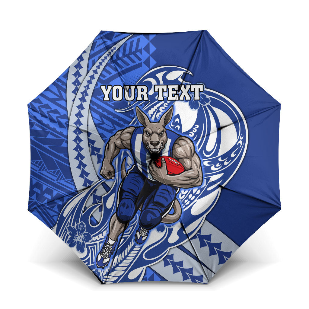 Personalized North Melbourne Kangaroos Umbrella Polynesian Tribal Kangaroo Mascot With Hibiscus Floral Art