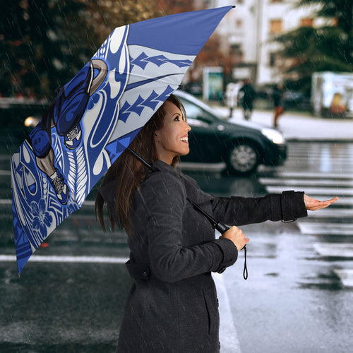 Personalized North Melbourne Kangaroos Umbrella Polynesian Tribal Kangaroo Mascot With Hibiscus Floral Art