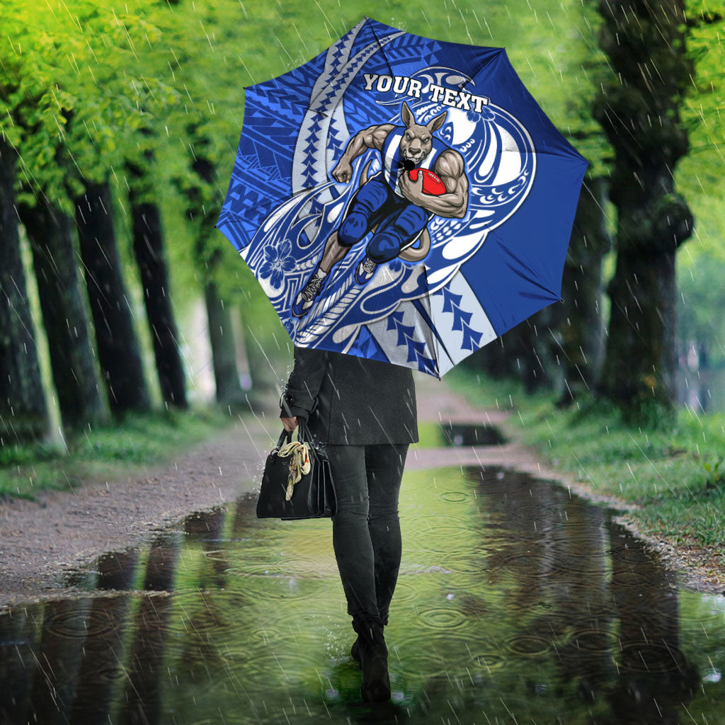 Personalized North Melbourne Kangaroos Umbrella Polynesian Tribal Kangaroo Mascot With Hibiscus Floral Art
