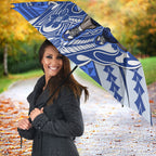 Personalized North Melbourne Kangaroos Umbrella Polynesian Tribal Kangaroo Mascot With Hibiscus Floral Art