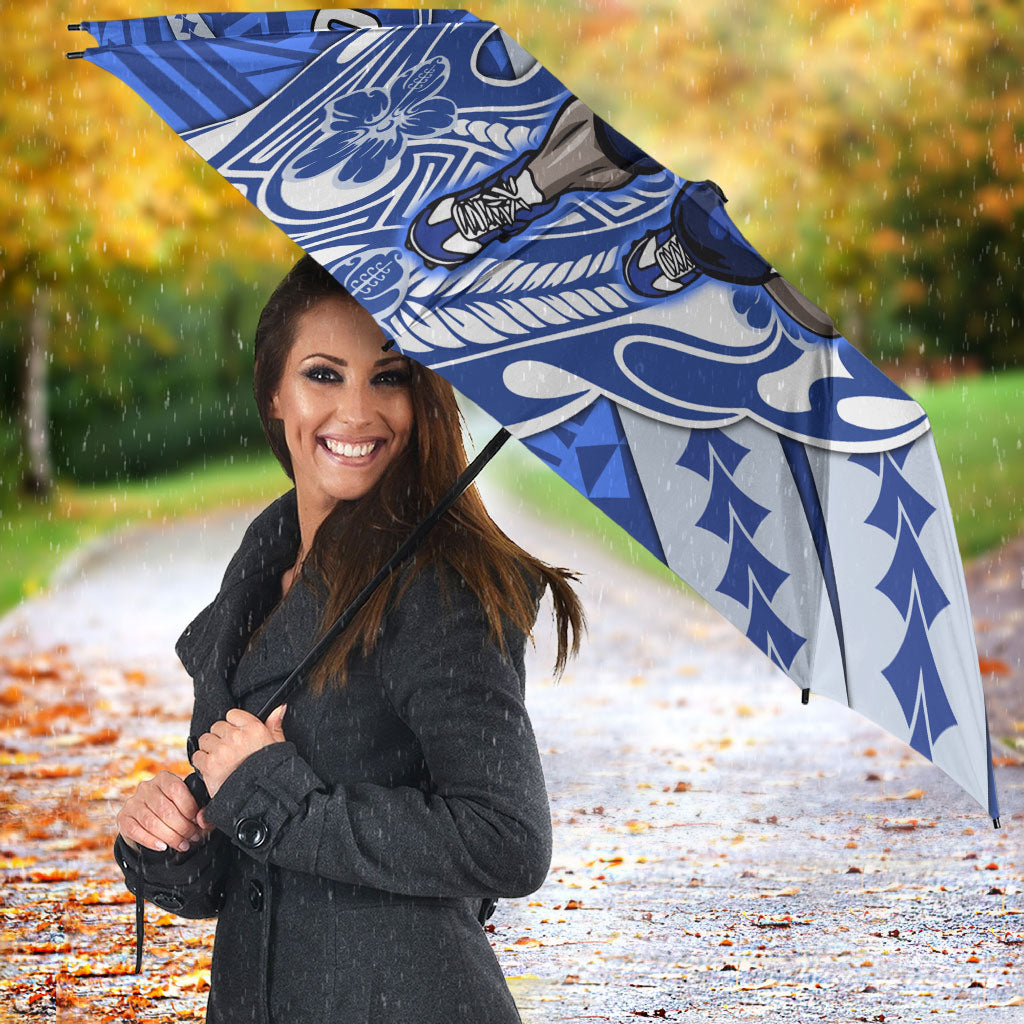 Personalized North Melbourne Kangaroos Umbrella Polynesian Tribal Kangaroo Mascot With Hibiscus Floral Art