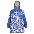 Personalized North Melbourne Kangaroos Wearable Blanket Hoodie Polynesian Tribal Kangaroo Mascot With Hibiscus Floral Art