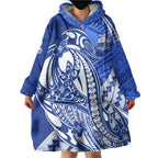 Personalized North Melbourne Kangaroos Wearable Blanket Hoodie Polynesian Tribal Kangaroo Mascot With Hibiscus Floral Art