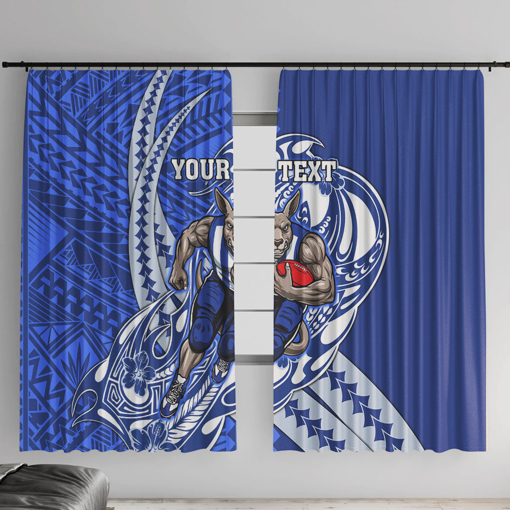 Personalized North Melbourne Kangaroos Window Curtain Polynesian Tribal Kangaroo Mascot With Hibiscus Floral Art
