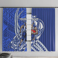 Personalized North Melbourne Kangaroos Window Curtain Polynesian Tribal Kangaroo Mascot With Hibiscus Floral Art
