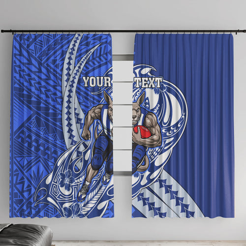 Personalized North Melbourne Kangaroos Window Curtain Polynesian Tribal Kangaroo Mascot With Hibiscus Floral Art