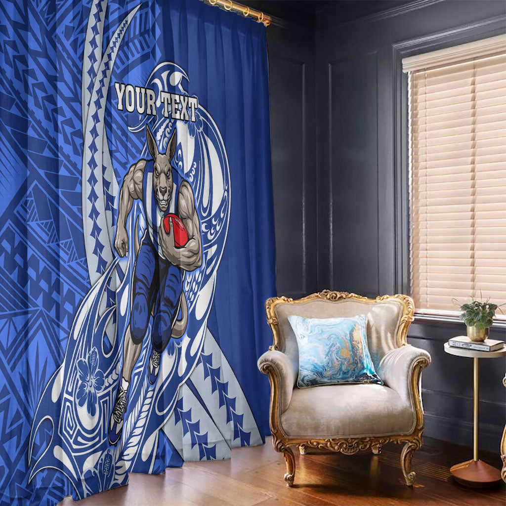 Personalized North Melbourne Kangaroos Window Curtain Polynesian Tribal Kangaroo Mascot With Hibiscus Floral Art