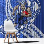 Personalized North Melbourne Kangaroos Window Curtain Polynesian Tribal Kangaroo Mascot With Hibiscus Floral Art