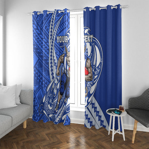 Personalized North Melbourne Kangaroos Window Curtain Polynesian Tribal Kangaroo Mascot With Hibiscus Floral Art