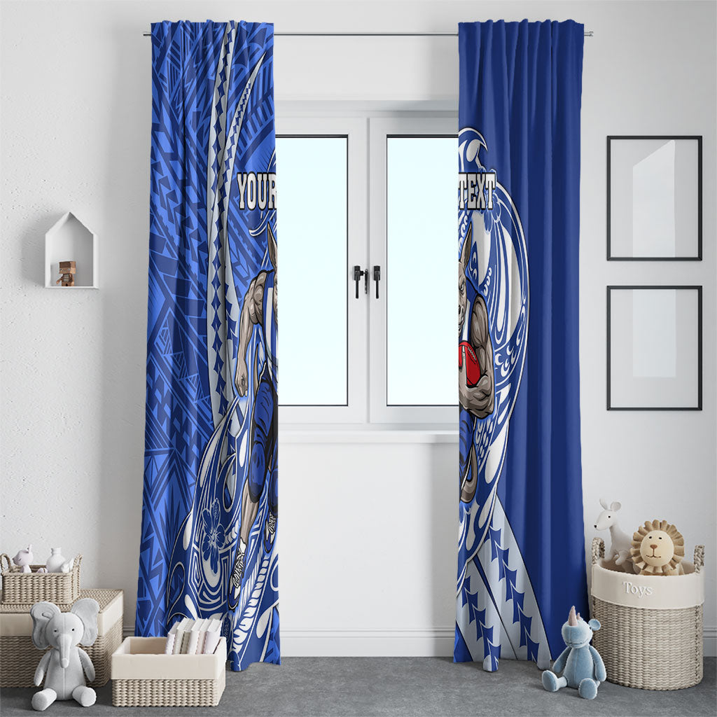 Personalized North Melbourne Kangaroos Window Curtain Polynesian Tribal Kangaroo Mascot With Hibiscus Floral Art