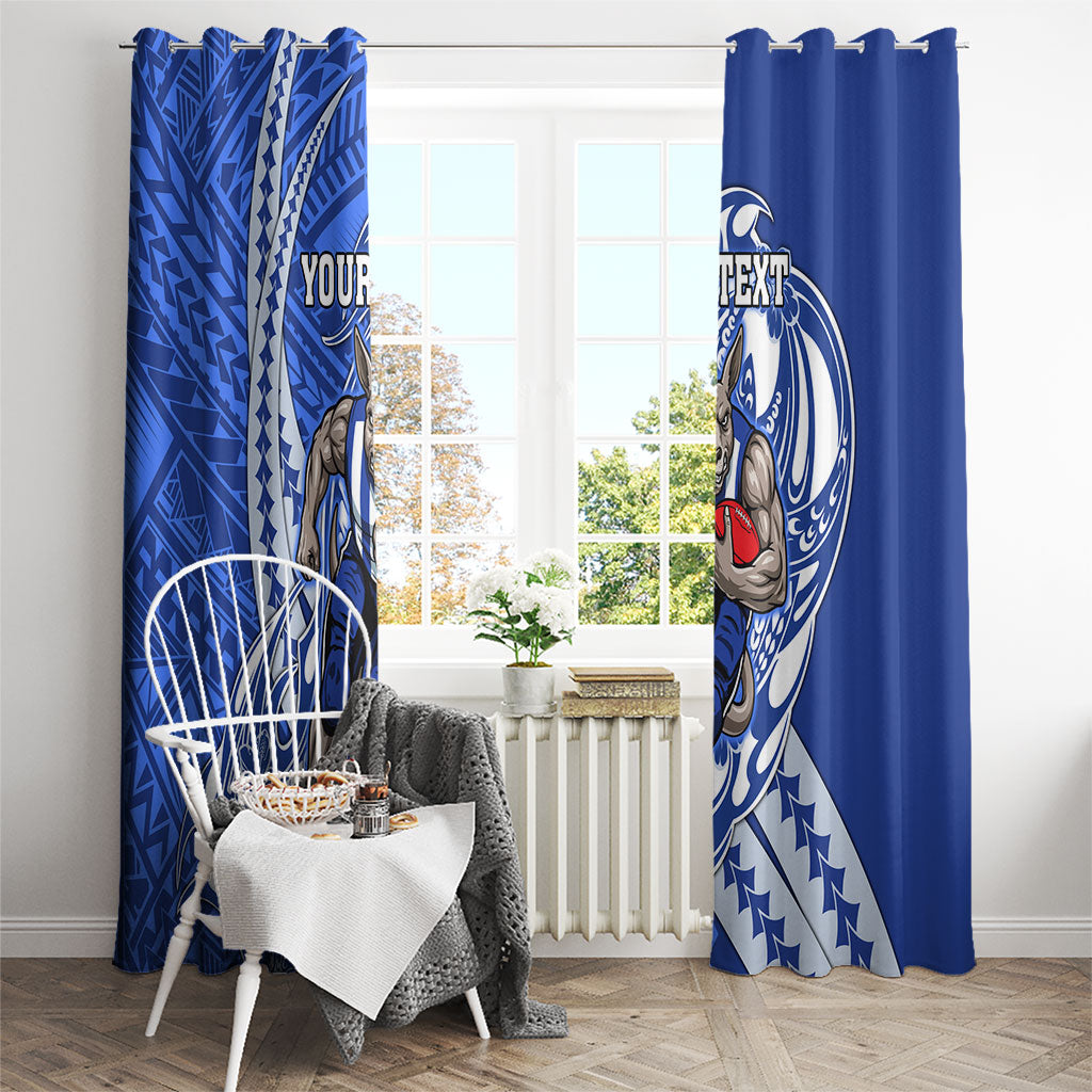 Personalized North Melbourne Kangaroos Window Curtain Polynesian Tribal Kangaroo Mascot With Hibiscus Floral Art