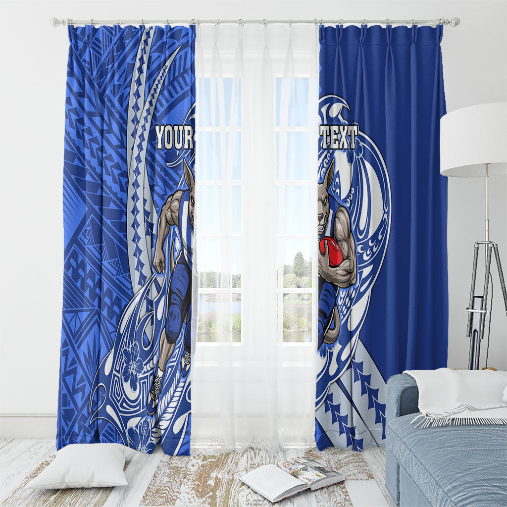 Personalized North Melbourne Kangaroos Window Curtain Polynesian Tribal Kangaroo Mascot With Hibiscus Floral Art