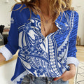 Personalized North Melbourne Kangaroos Women Casual Shirt Polynesian Tribal Kangaroo Mascot With Hibiscus Floral Art