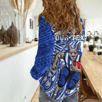 Personalized North Melbourne Kangaroos Women Casual Shirt Polynesian Tribal Kangaroo Mascot With Hibiscus Floral Art