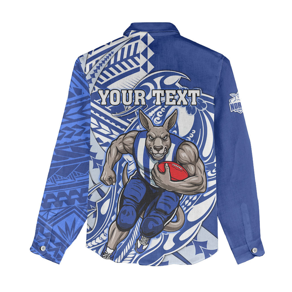 Personalized North Melbourne Kangaroos Women Casual Shirt Polynesian Tribal Kangaroo Mascot With Hibiscus Floral Art