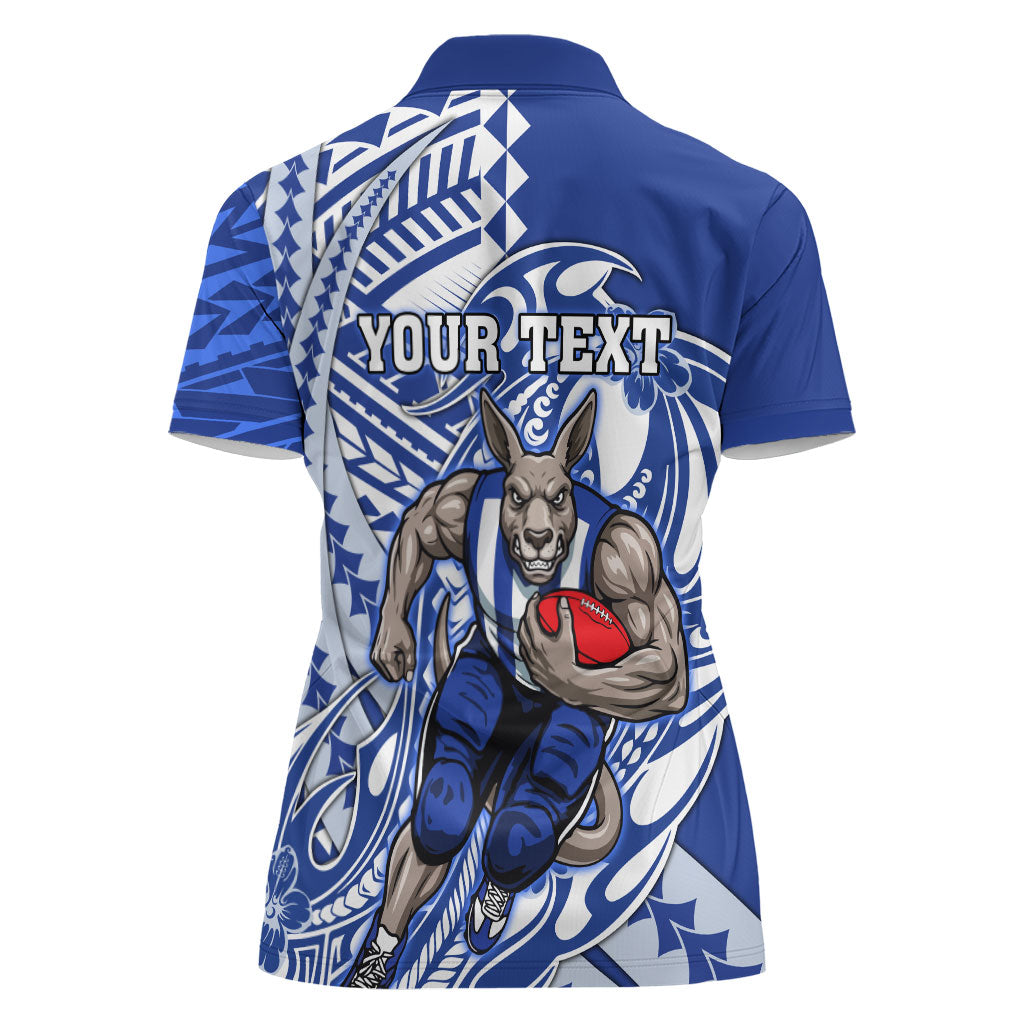 Personalized North Melbourne Kangaroos Women Polo Shirt Polynesian Tribal Kangaroo Mascot With Hibiscus Floral Art