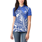 Personalized North Melbourne Kangaroos Women Polo Shirt Polynesian Tribal Kangaroo Mascot With Hibiscus Floral Art