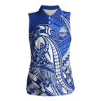 Personalized North Melbourne Kangaroos Women Sleeveless Polo Shirt Polynesian Tribal Kangaroo Mascot With Hibiscus Floral Art