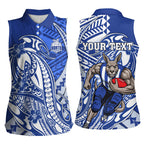 Personalized North Melbourne Kangaroos Women Sleeveless Polo Shirt Polynesian Tribal Kangaroo Mascot With Hibiscus Floral Art