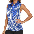 Personalized North Melbourne Kangaroos Women Sleeveless Polo Shirt Polynesian Tribal Kangaroo Mascot With Hibiscus Floral Art