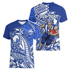 Personalized North Melbourne Kangaroos Women V-Neck T-Shirt Polynesian Tribal Kangaroo Mascot With Hibiscus Floral Art