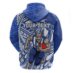 Personalized North Melbourne Kangaroos Zip Hoodie Polynesian Tribal Kangaroo Mascot With Hibiscus Floral Art