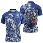 Personalized North Melbourne Kangaroos Zipper Polo Shirt Polynesian Tribal Kangaroo Mascot With Hibiscus Floral Art